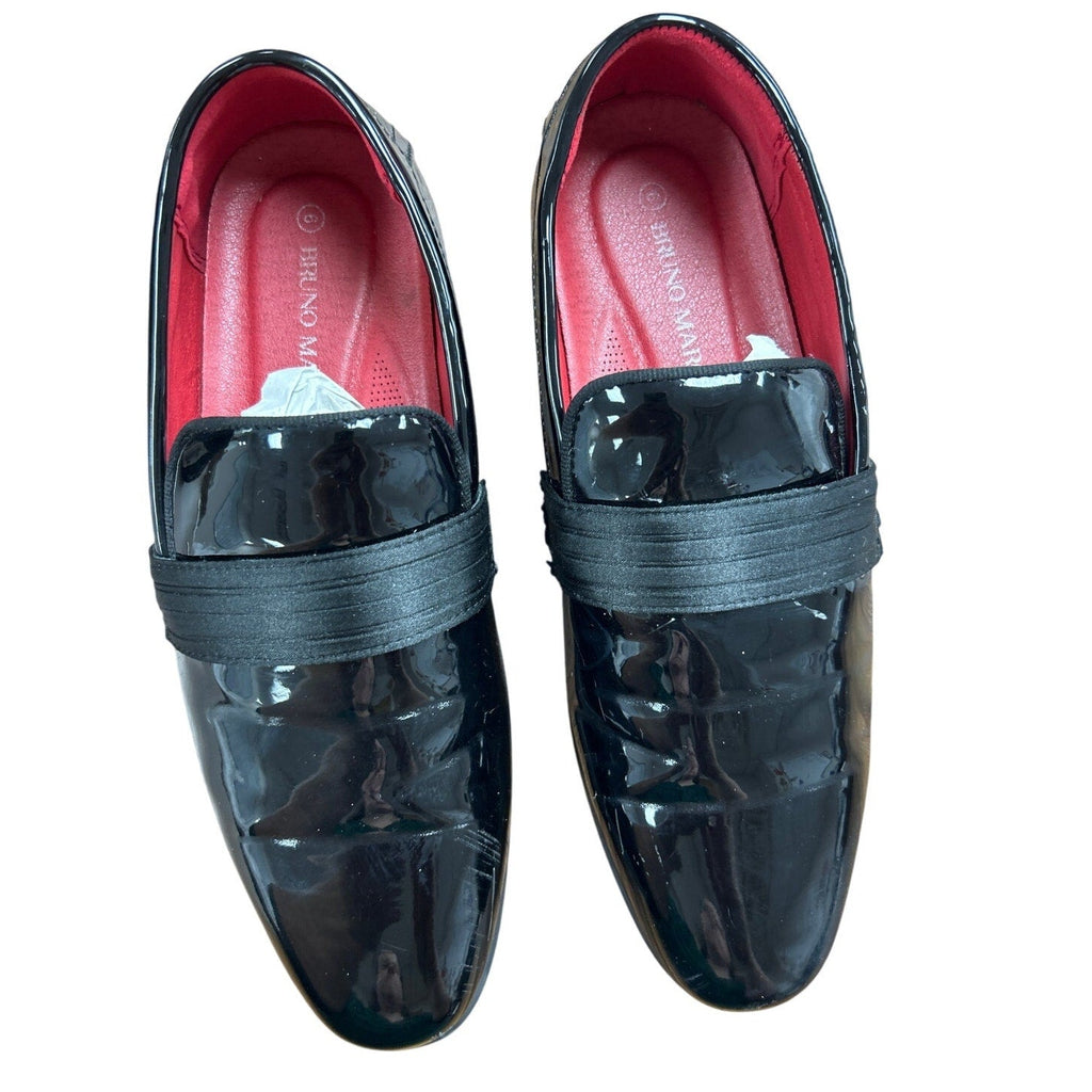 Bruno Marc Boys Size 6 Shiny Black Slip On Loafers Formal Low Heel Tuxedo Shoes