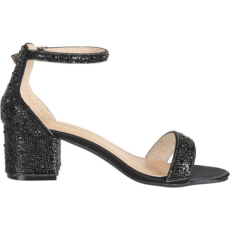 J's.o.l.e Womens Size 7 Black Sparkly Open Toe 2.25" Block Heel Sandal Shoes