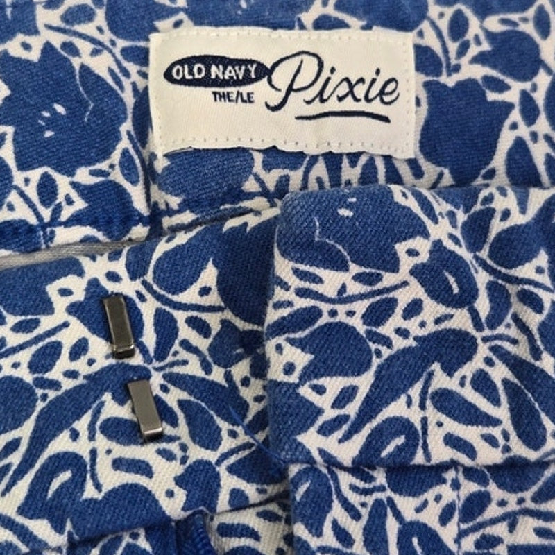 Old Navy Womens 8 Pixie Stretch Cotton Floral Latch & Eye Jeans w Faux Pockets