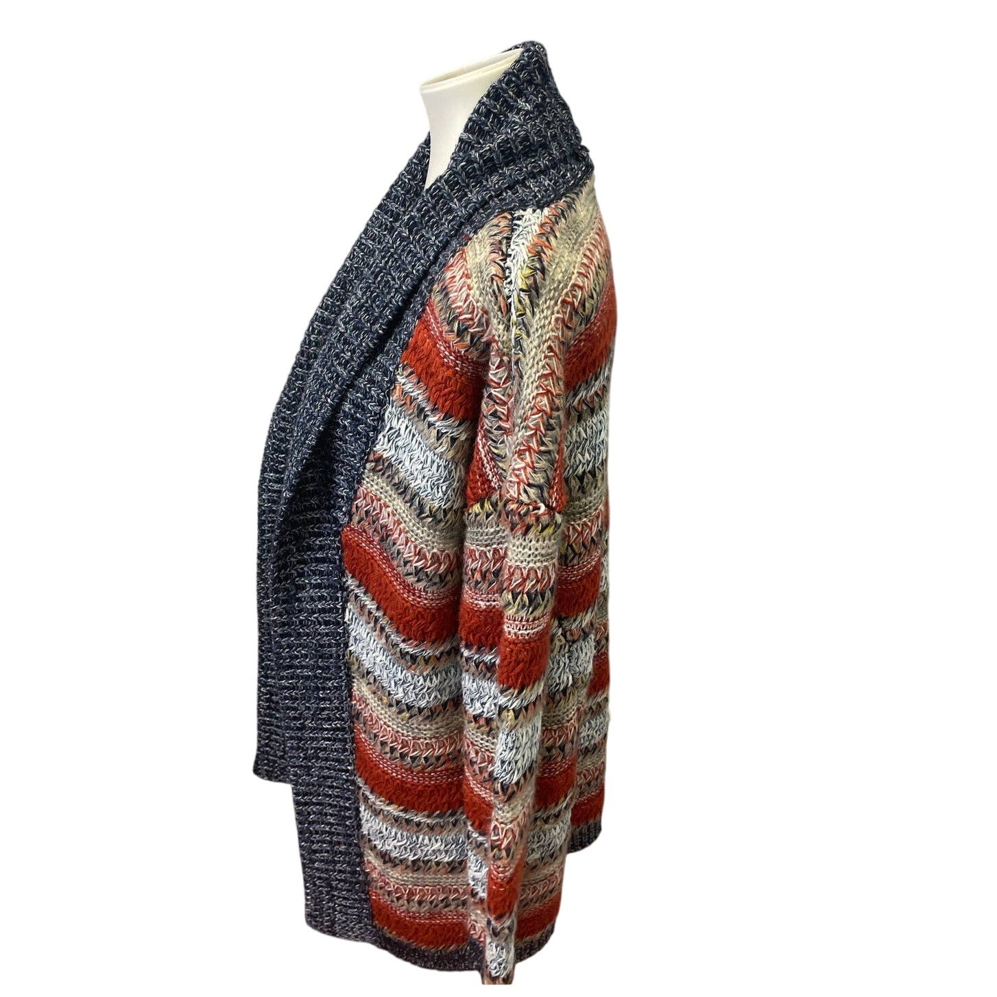 Mystree Medium Acrylic Polyester Wool Blend Striped Open Cardigan Knit Sweater