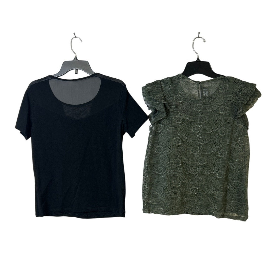 Lot of 2 Womens Large XL Short Sleeve Lace Floral Mesh Short Sleeve Tops