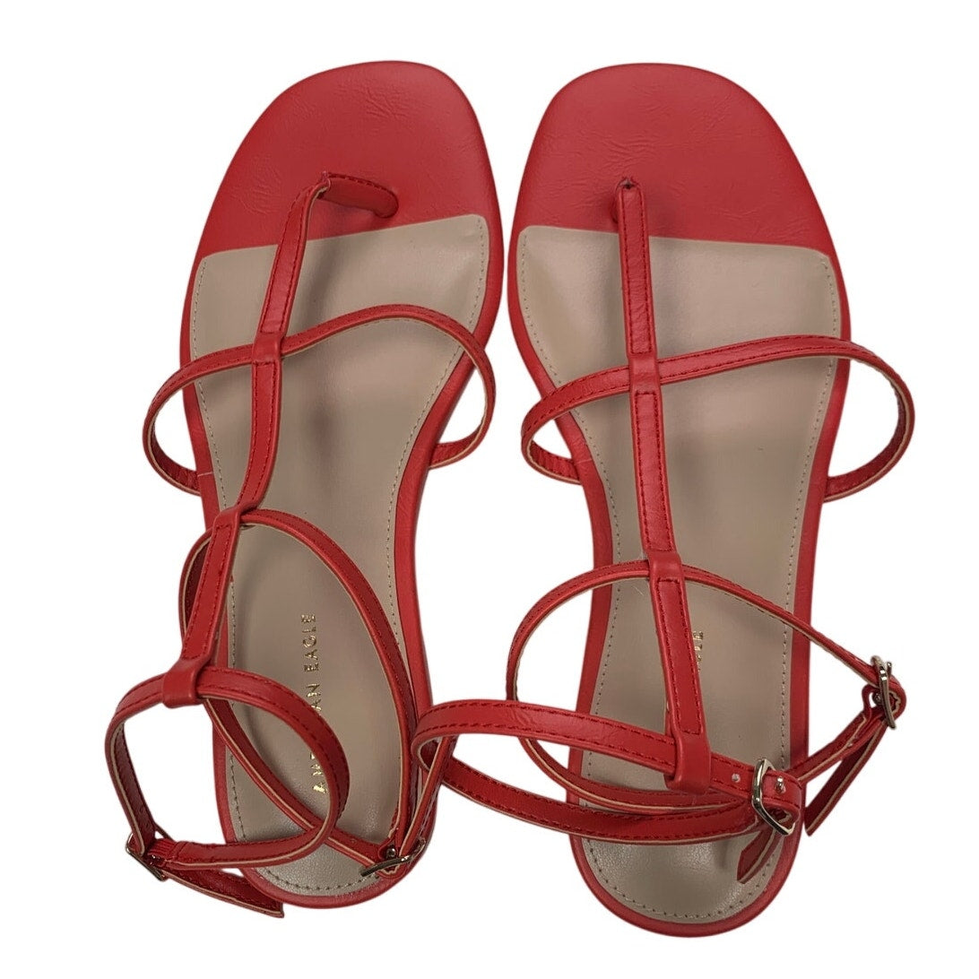 New American Eagle Womens US Size 8 Red Ankle Wrap Red Faux Leather Sandals