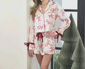 Ruffled Pajama With Velvet Ties Short Set