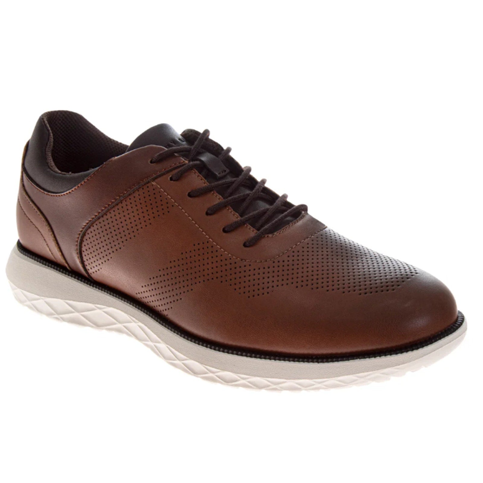 New In Box Perry Ellis Mens Size 8 Brown Faux Leather Lace Up Casual Shoes
