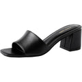 Pizz Annu Womens 8 Black Faux Leather Open Toe Slide On 2.5" Block Heel Shoes