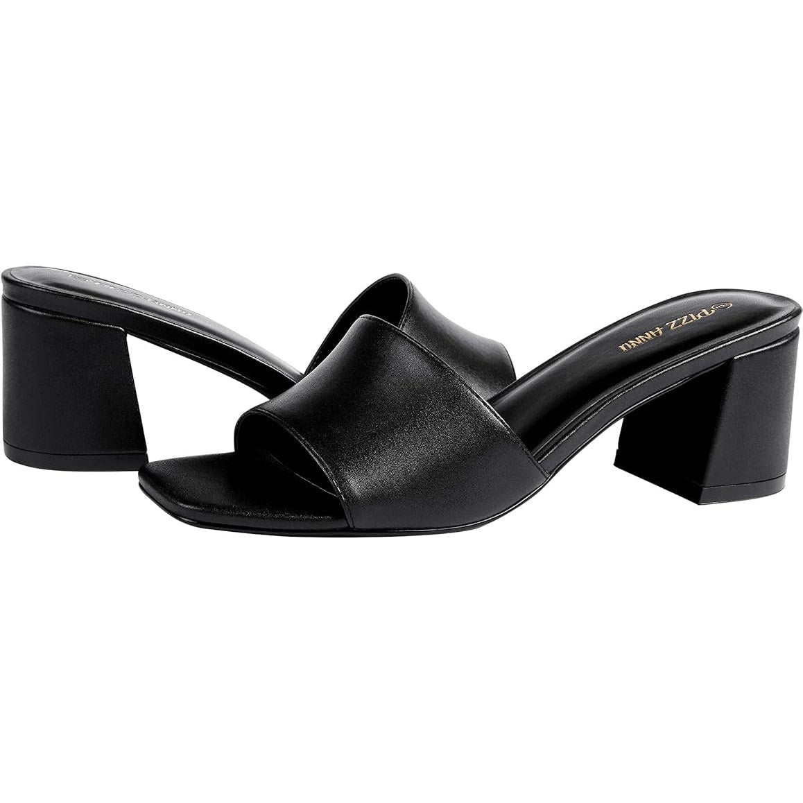 Pizz Annu Womens 8 Black Faux Leather Open Toe Slide On 2.5" Block Heel Shoes