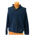Chaps XL 1/4 Button Navy Blue 100% Cotton Knit Sweater w Leather Elbow Patches