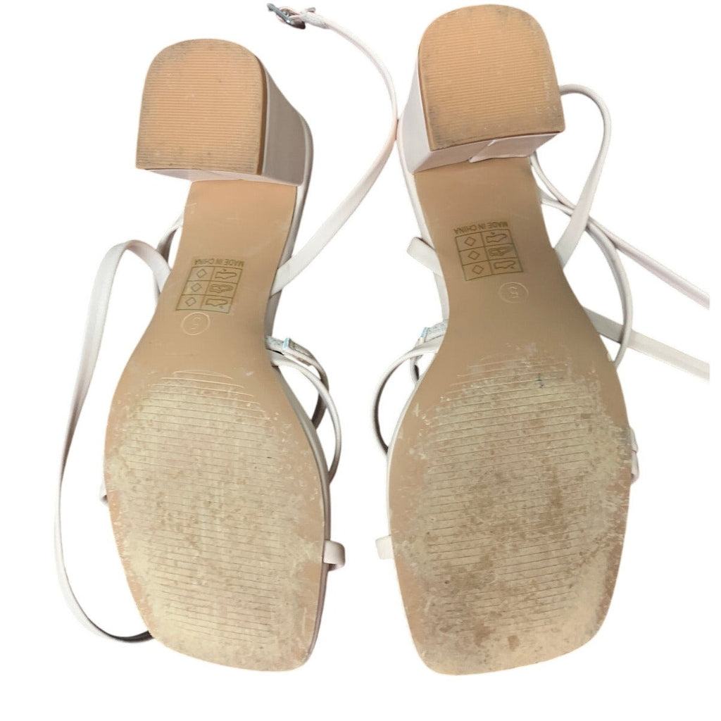 Shoe'N Tale Womens Size 5 Tan Nude 2.5" Heel Open Toe Ankle Strap Sandal Shoes