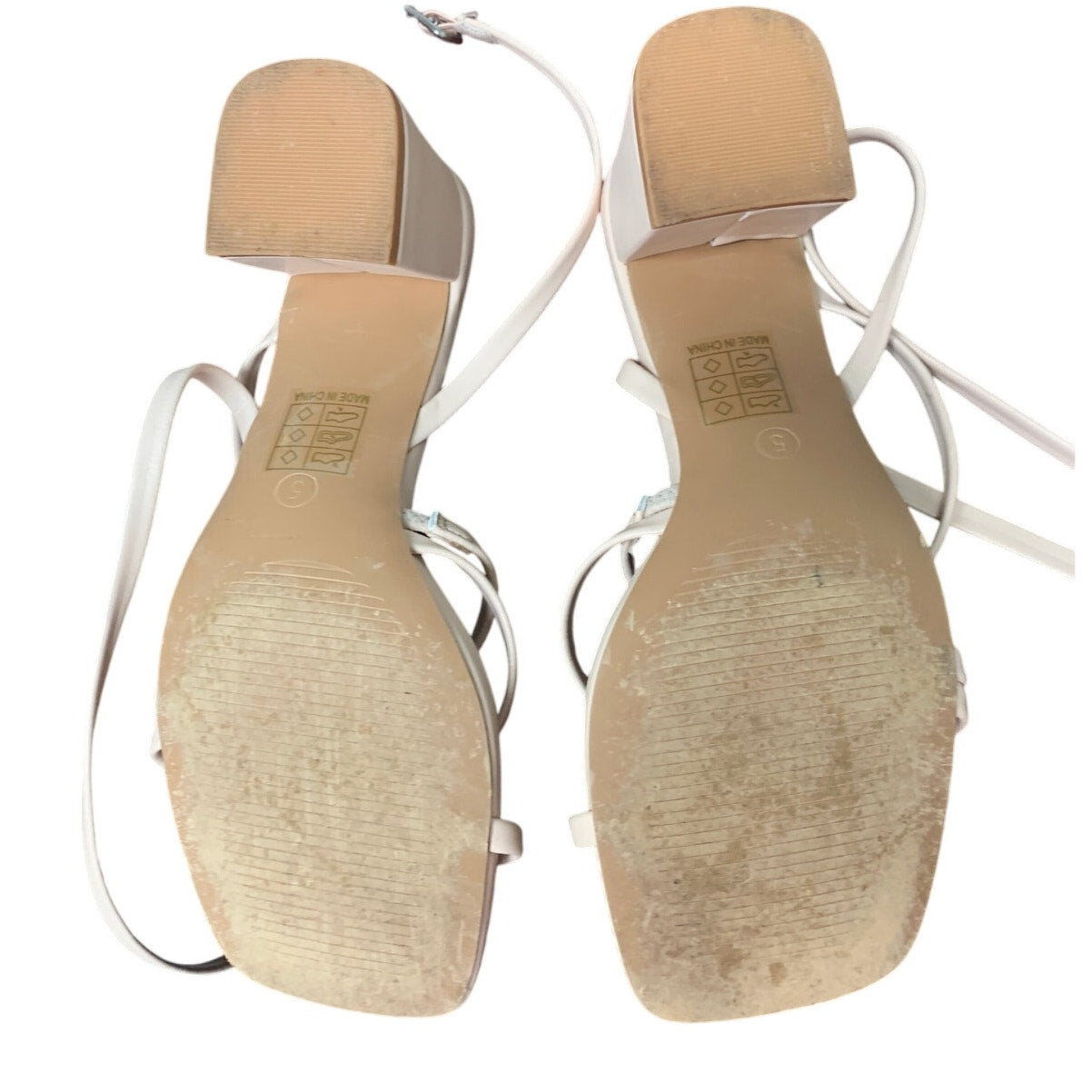 Shoe'N Tale Womens Size 5 Tan Nude 2.5" Heel Open Toe Ankle Strap Sandal Shoes