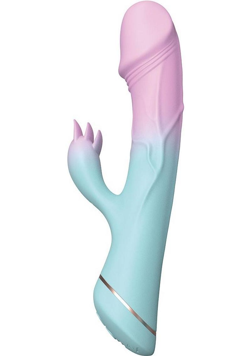 Cotton Candy Jawbreaker Rechargeable Silicone Vibrator with Clitoral Stimulator