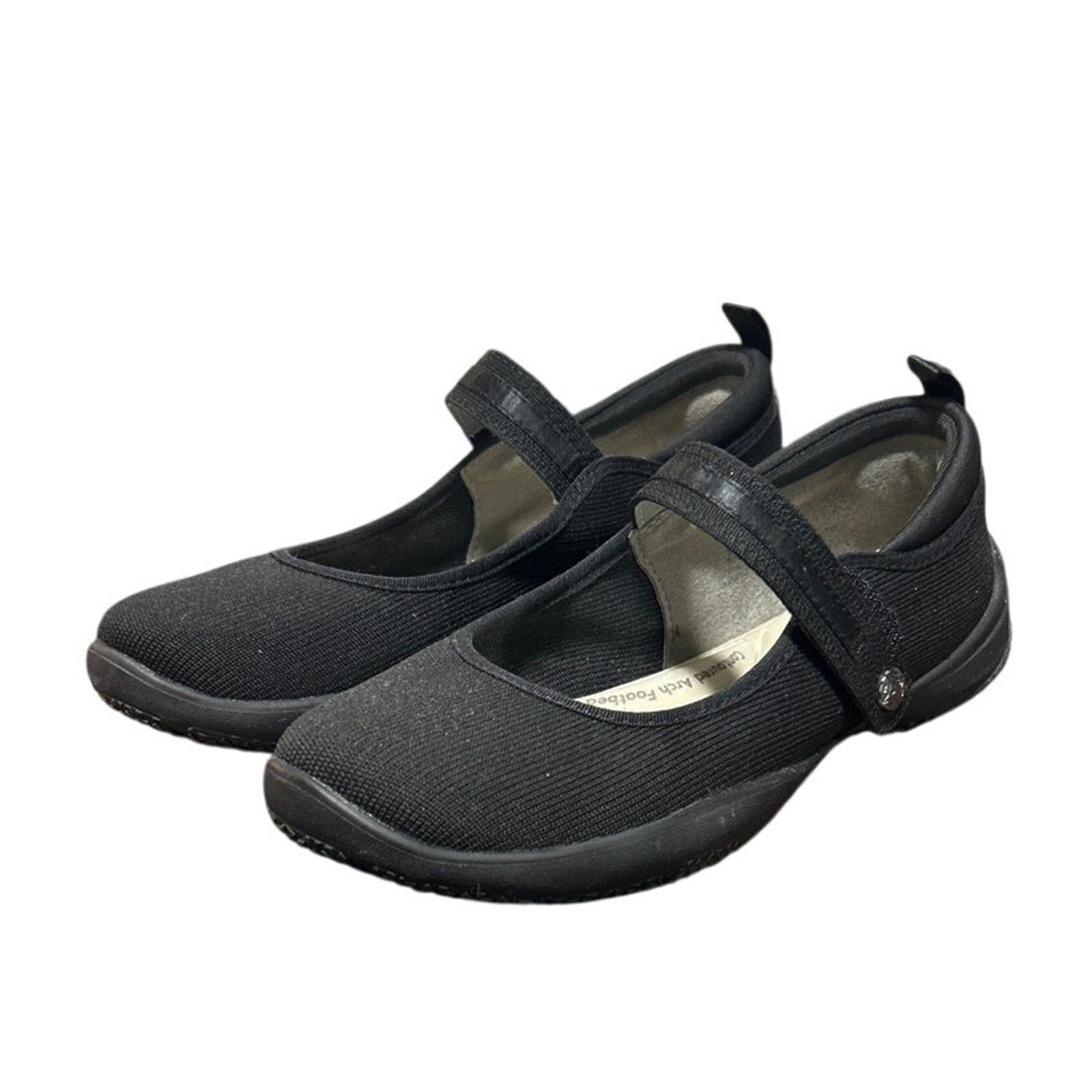 New In Box JSport Womens Size 7.5 Black Fabric Hook Loop Melody Mary Jane Shoes