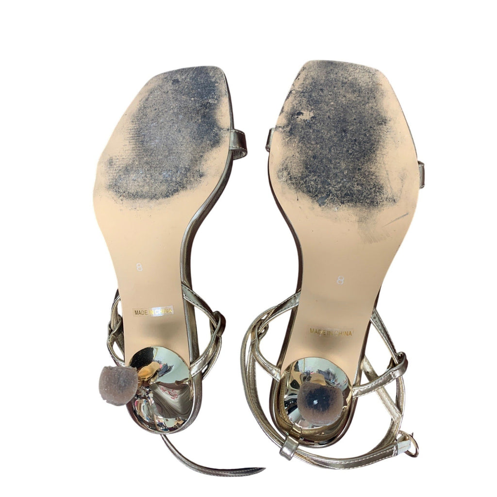 Modatope Womens Size 8 Shiny Gold Open Toe 2.75" Heel Ankle Strap Sandal Shoes