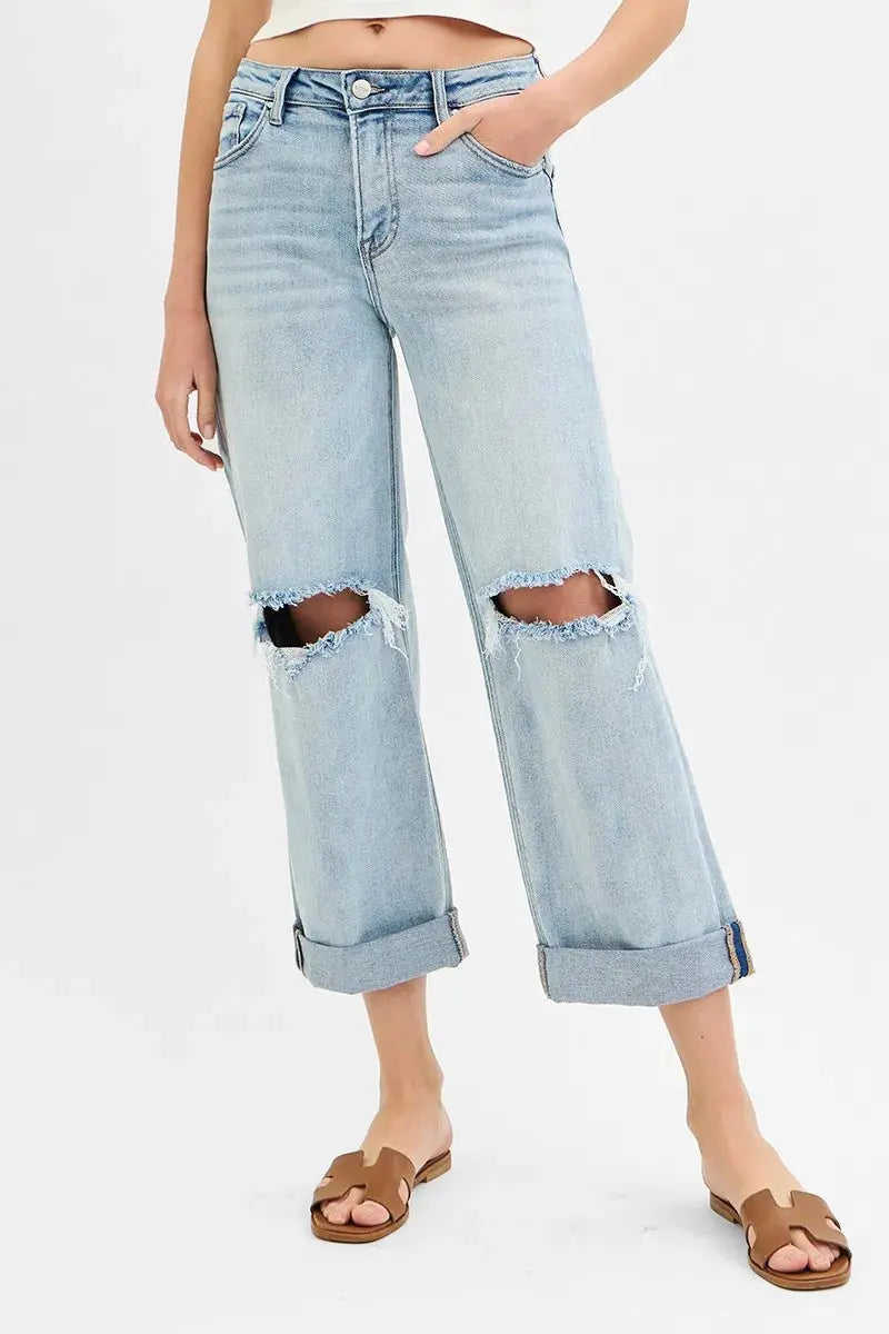 Full Size/Plus Size Mid Rise Fit Boyfriend RISEN Jeans with Cuff