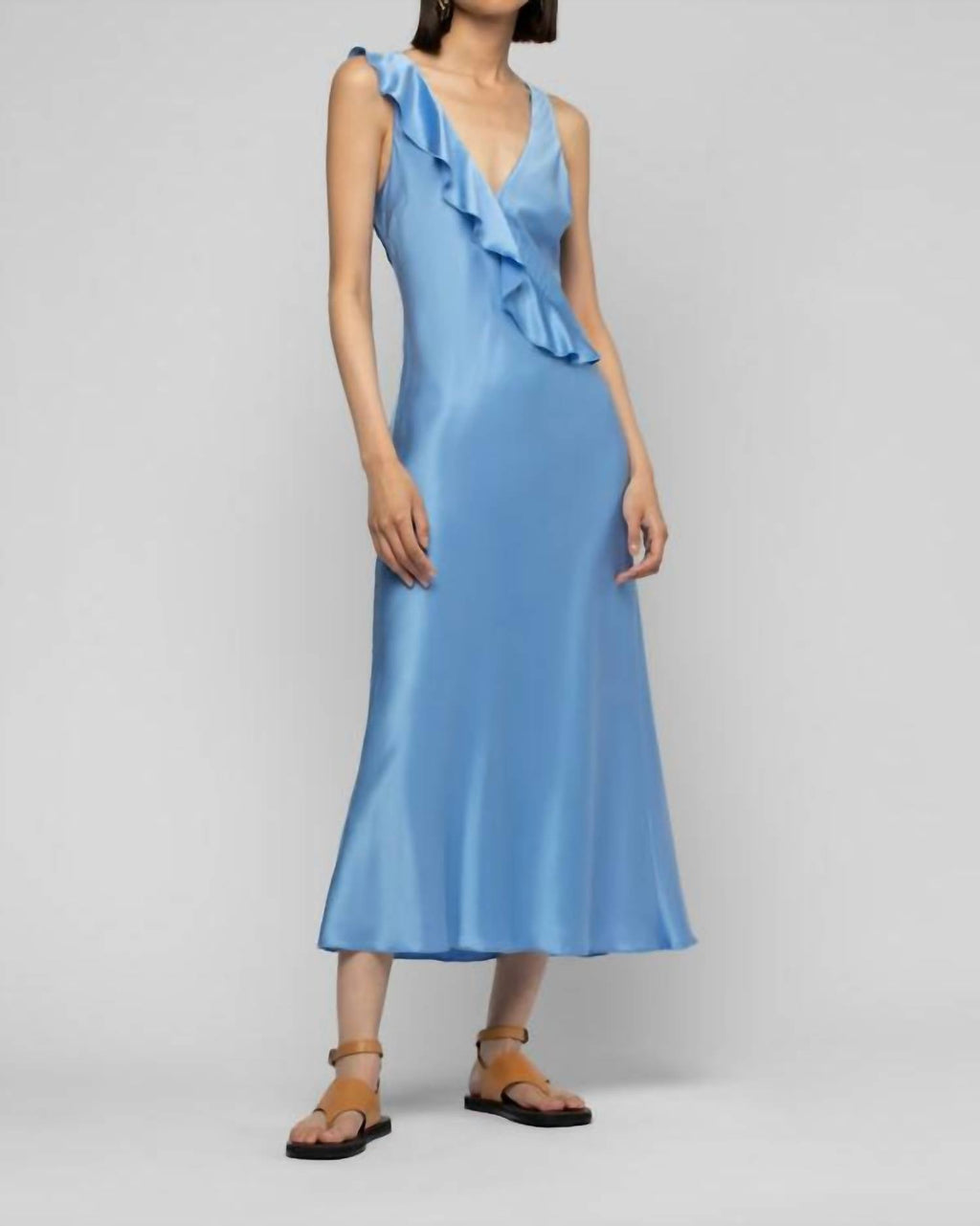 Rarthemis Long Midi Silk Dress With Ruffles