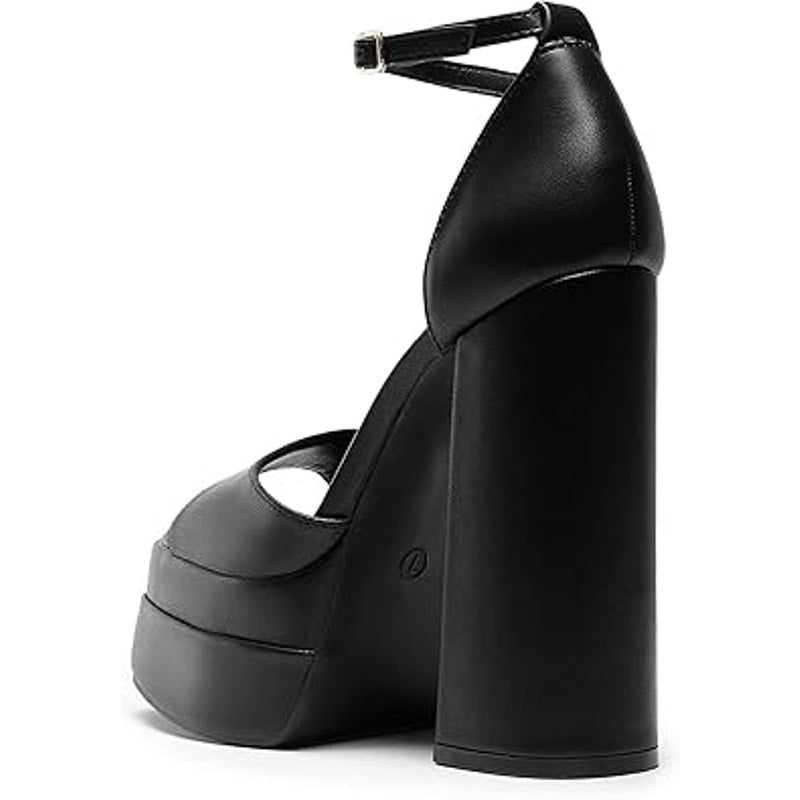 Dream Pairs Womens Size 10 Black Faux Leather 6" Platform Ankle Strap Heel Shoes