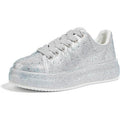 Lucky Step Womens Size 8 Silver Rhinestone Lace Up 1.5" Platform Sneakers Shoes