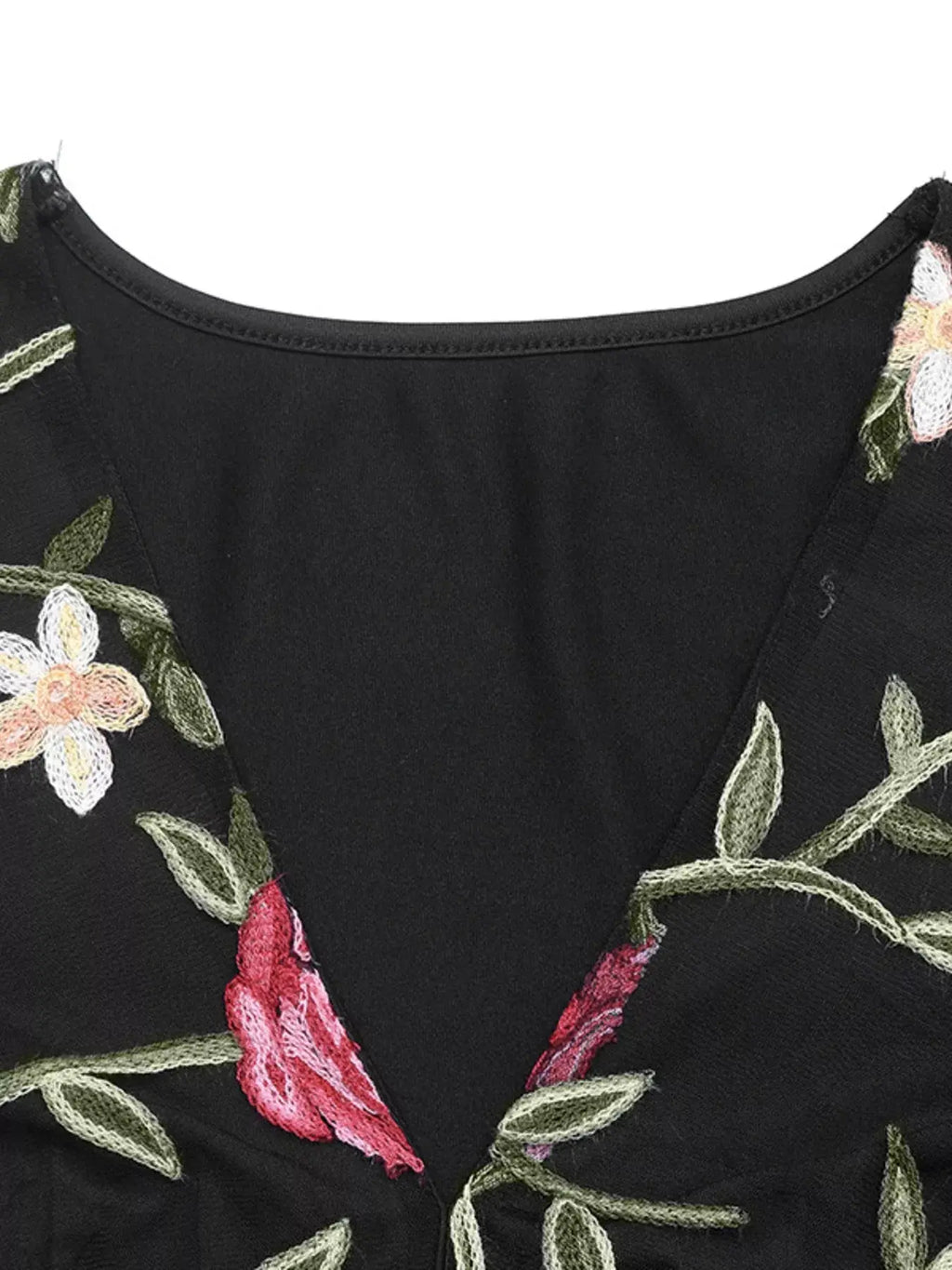 Floral Mesh Long Sleeve V Neck Blouse
