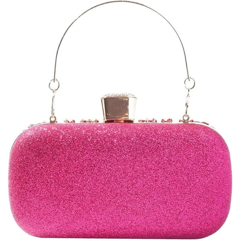 New Covelin Womens Pink Gold Silver Rhinestone Evening Bag Shoulder Clutch