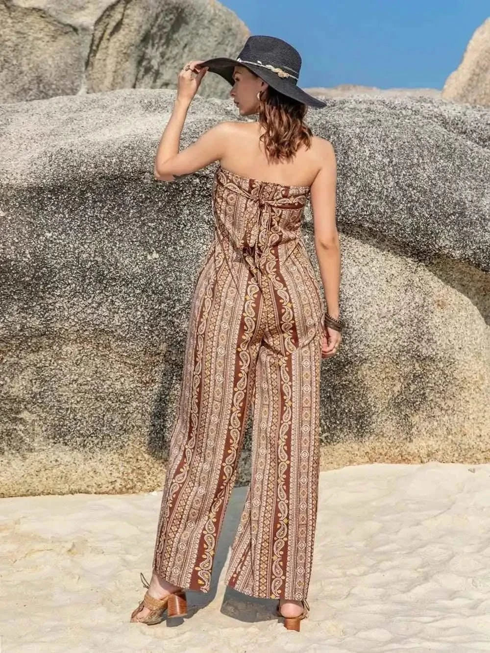 Tied Printed Tube : Wide Leg Jumpsuit