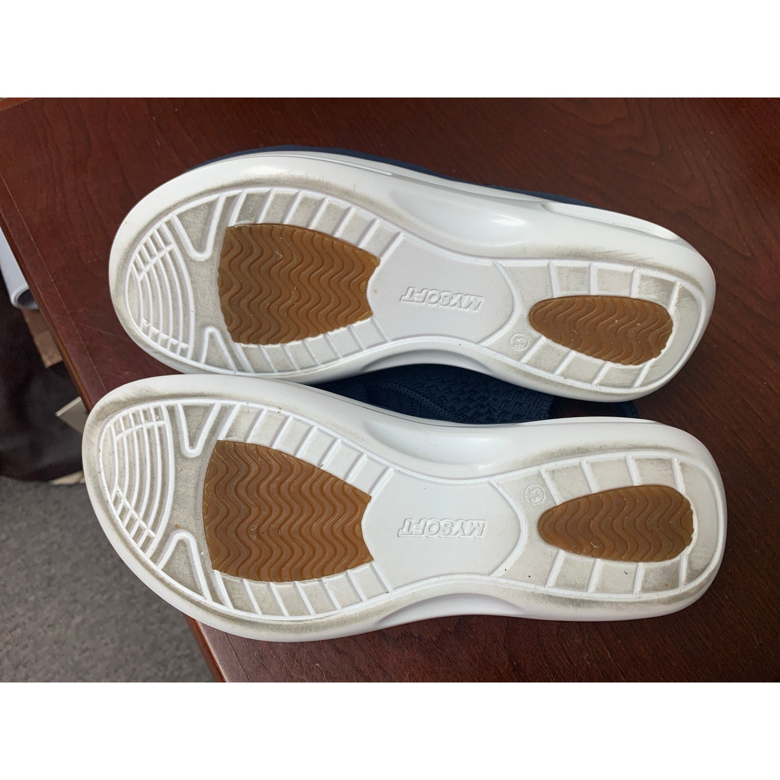 Mysoft Womens Size 6.5 Navy Blue Woven Fabric Air Cushion Walking Sandals Shoes
