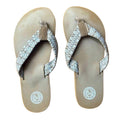 SO Womens 9 / 10 Tan White Floral Strap Flip Flop Sandal Shoes Great Condition