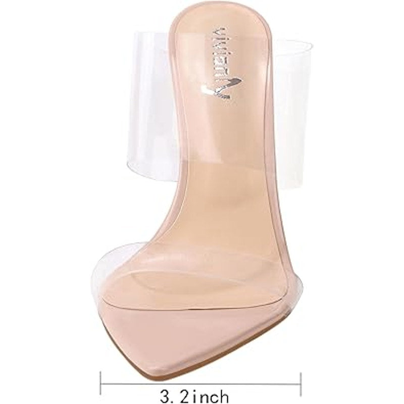 New Vivianly Womens Size 9.5 Clear Strap Slide Open Toe 4.75" Heel Sandal Shoes