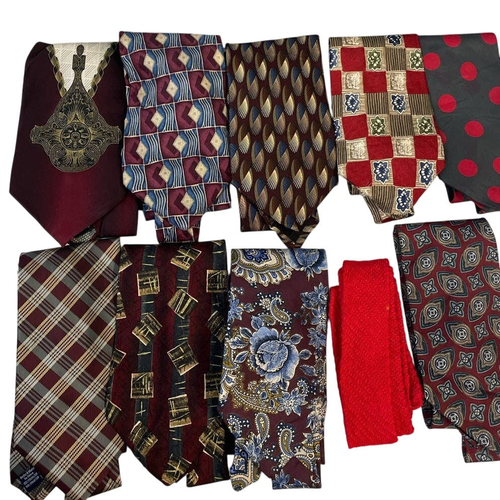 Lot of 10 Brown Red Blue Vintage & Modern Career Silk Polyester Necktie Ties