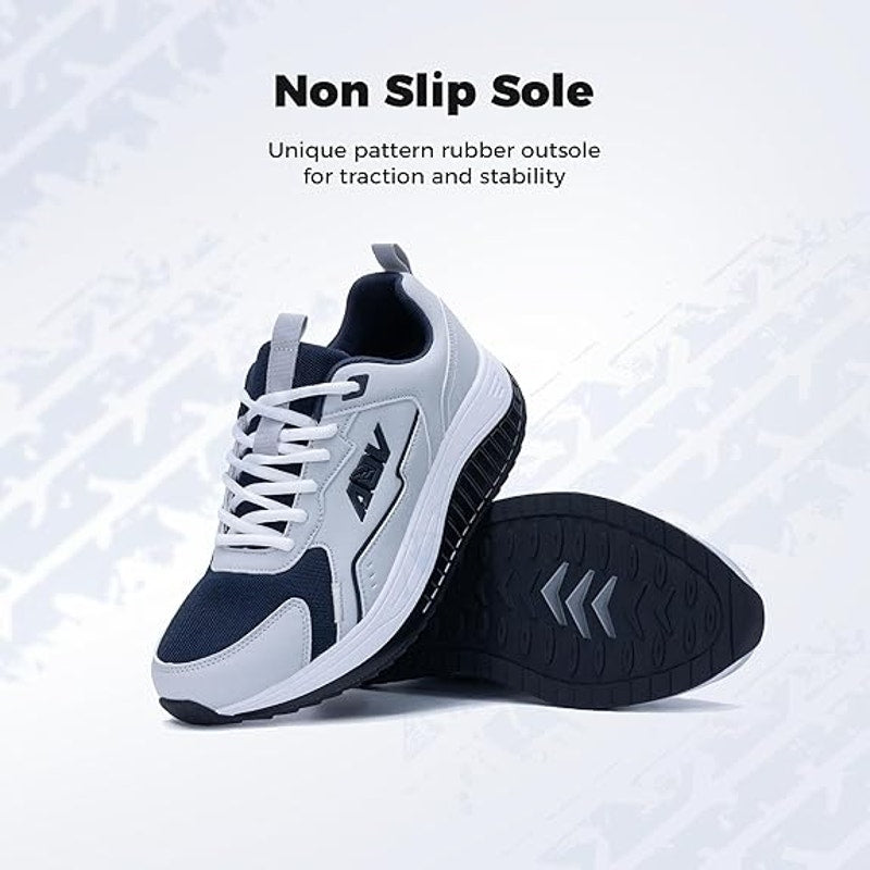 New Mens Size 7 Gray Navy Arch Support Orthotic Lace Up Athletic Shoes w Flaw