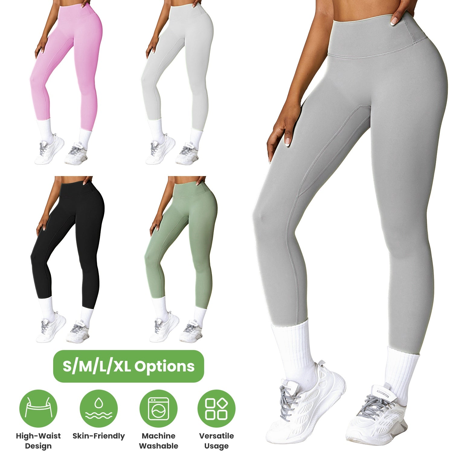 Women\'s High Waist Workout Leggings Tummy Control Compression Yoga Tight Pants Gym Pants Athletic Running Leggings with 25In Inseam No Front Seam