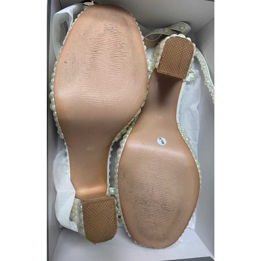 Goolita Womens Size 10.5 White Pearl Open Toe 5" Platform Heel Ankle Strap Shoes