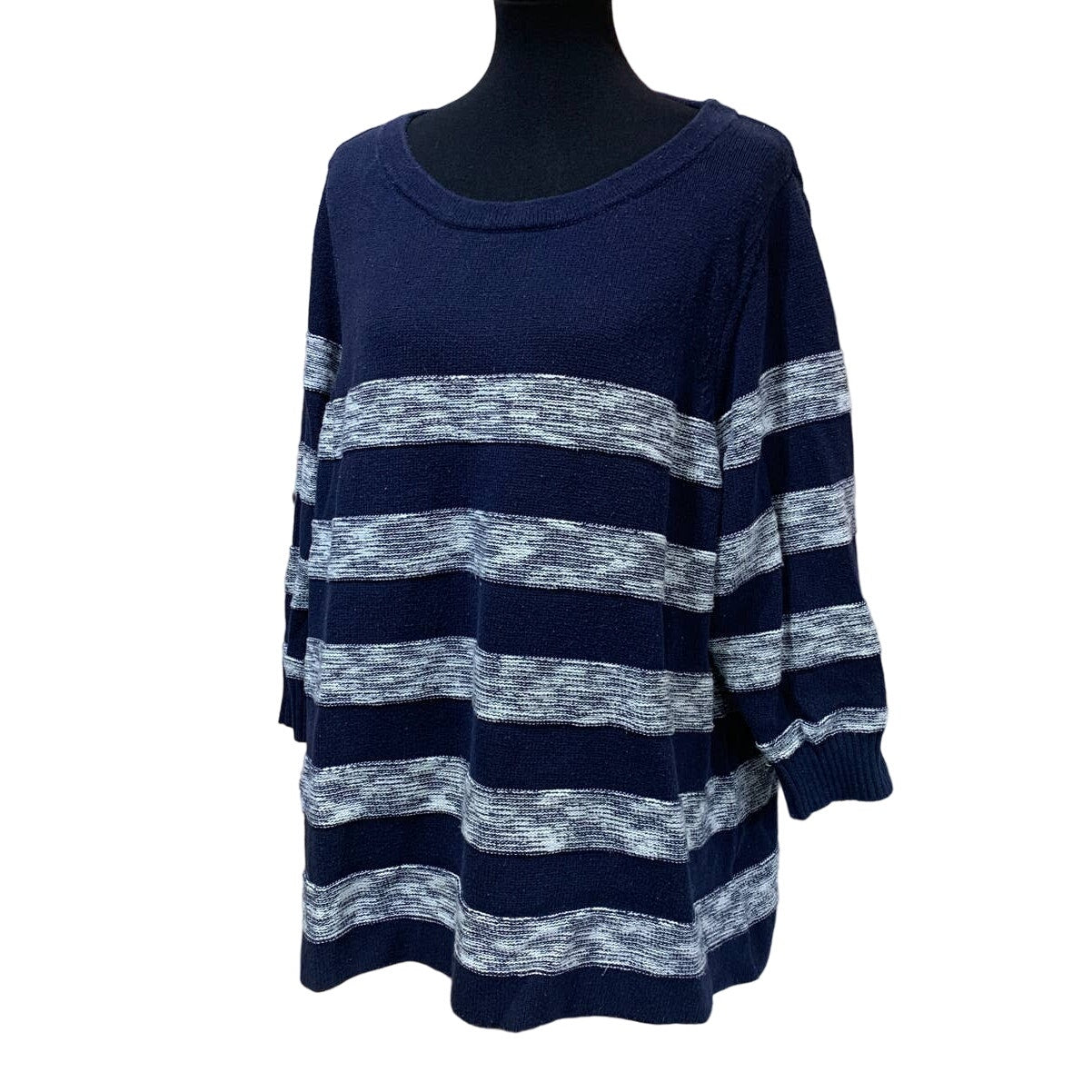Croft & Barrow Woman 3X 3/4 Sleeve Striped Crew Neck Cotton Knit Sweater