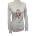 Hand Printed Upcycled Womens Small Christmas Tree Snack Cake Long Sleeve Tee
