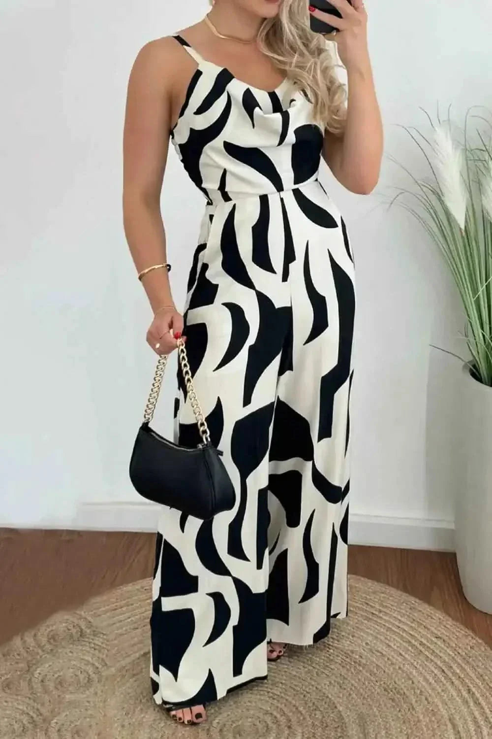 Two-Tone Spaghetti Strap : Wide Leg Jumpsuit