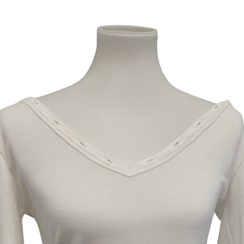 Passion Womens Small White Viscos Spandex Long Sleeve Lace Up V Neck Top