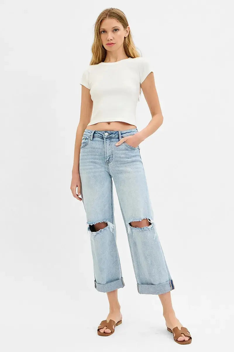 Full Size/Plus Size Mid Rise Fit Boyfriend RISEN Jeans with Cuff