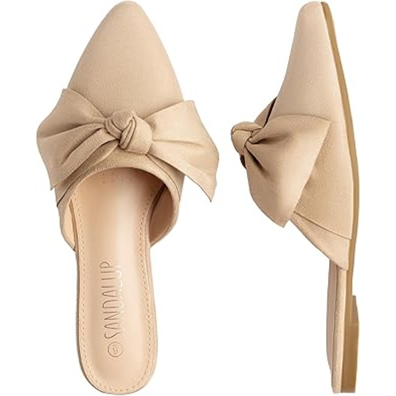New Sandalup Womens Size 10 Tan Faux Suede Bow Slide On Closed Toe Mule Shoes