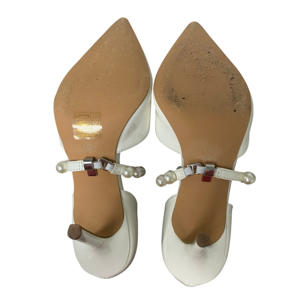 Dream Pairs Womens Size 9 White Pearl Pointy Toe Foot Strap 4" Heel Pumps Shoes