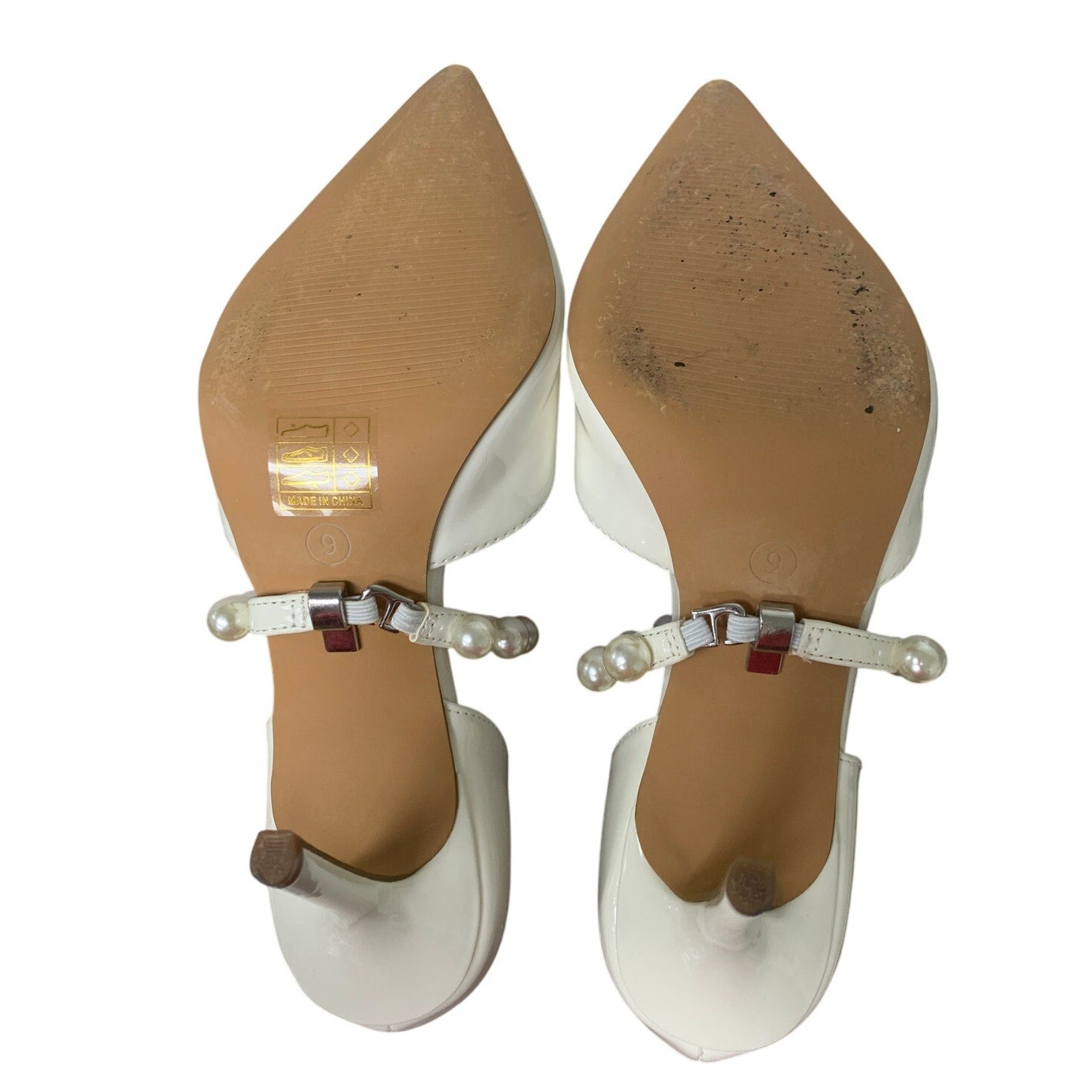 Dream Pairs Womens Size 9 White Pearl Pointy Toe Foot Strap 4" Heel Pumps Shoes