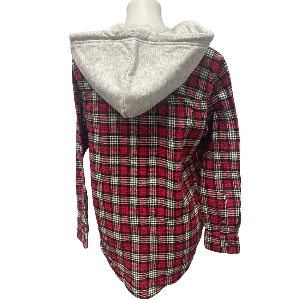 New Hand Printed Womens Small Black Lab Dog Long Sleeve Plaid Flannel Hoodie