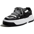 Lucky Step Womens Size 9 Black Thick Sole Faux Leather Retro Platform Sneakers