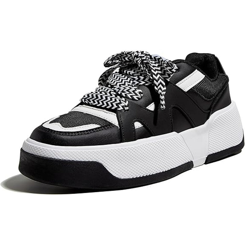 Lucky Step Womens Size 9 Black Thick Sole Faux Leather Retro Platform Sneakers