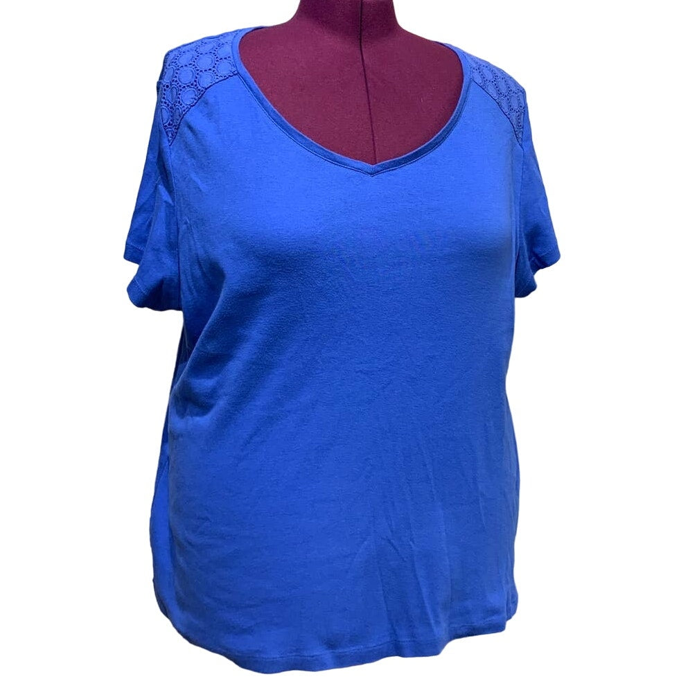 Karen Scott 3X Short Sleeve 100% Cotton Laced Shoulder VNeck Tee Shirt Top
