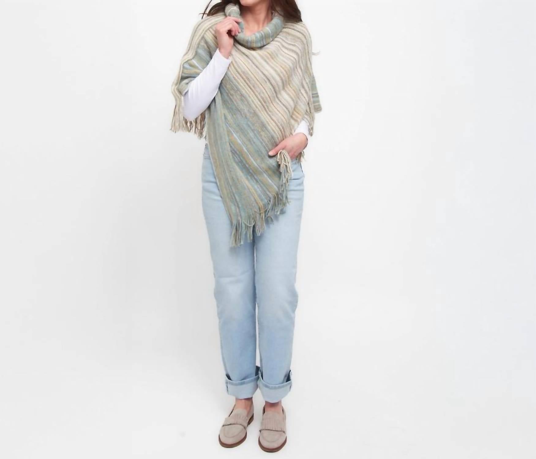 Tiya Striped Funnel Neck Poncho