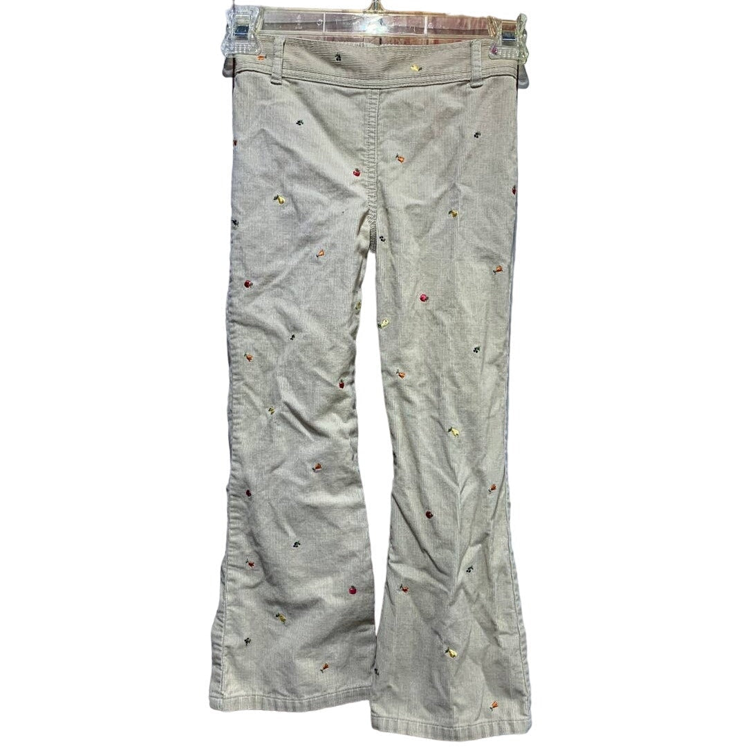 Gymboree XL Girls Long Embroidered Fruit Khaki Tan Corduroy Pants w Belt Loops
