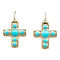 Women's Vintage Style Turquoise & Pearl Cross Earrings