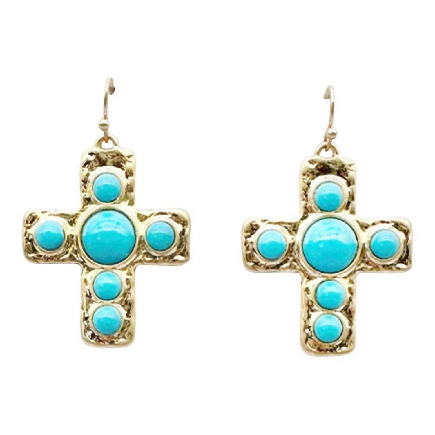 Women's Vintage Style Turquoise & Pearl Cross Earrings