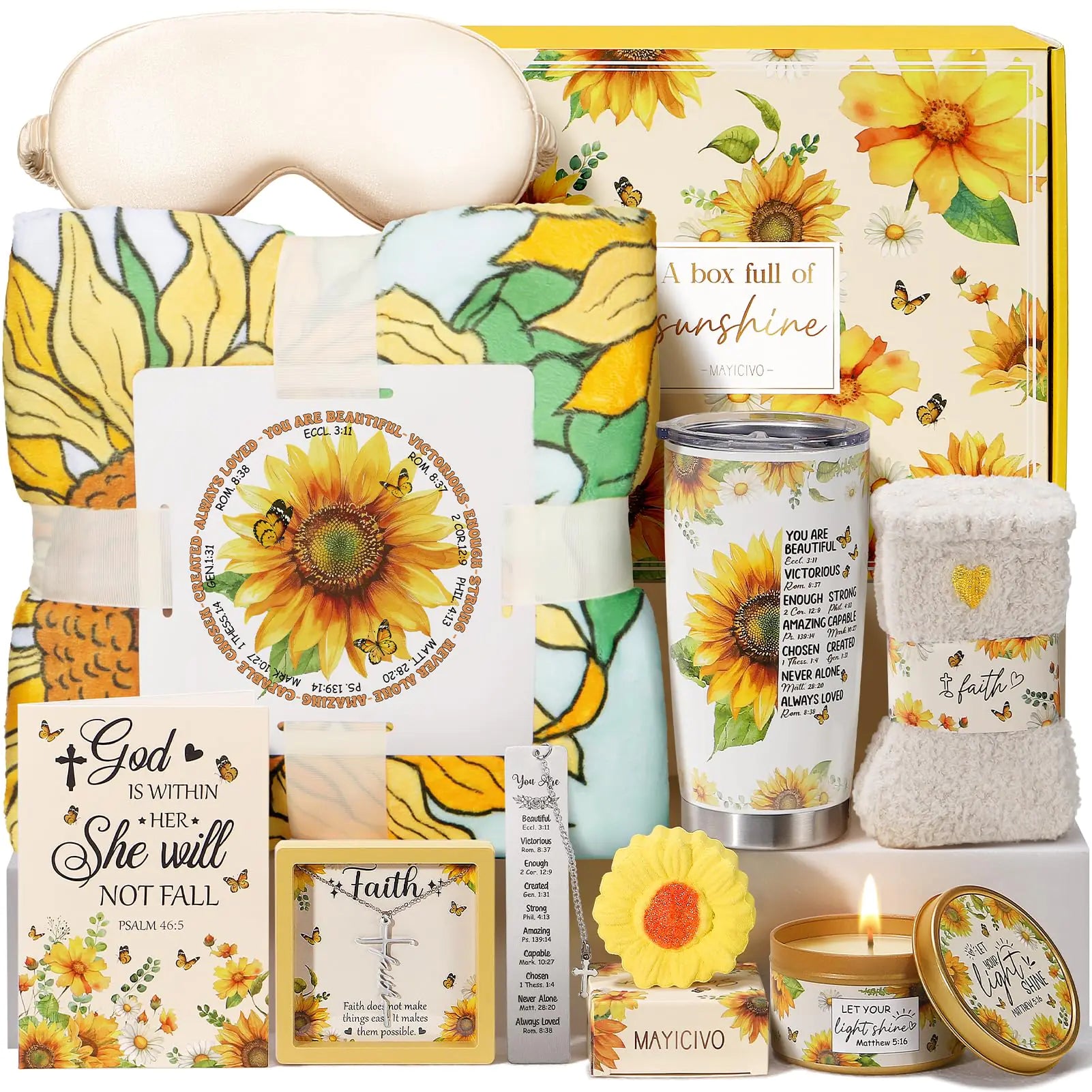 Inspirational Christian Gift Set for Women with Sunflower Blanket