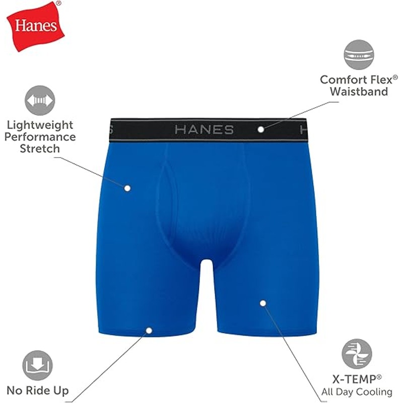New 6 Pack Hanes Mens Large Performance Stretch Boxer Brief Underwear