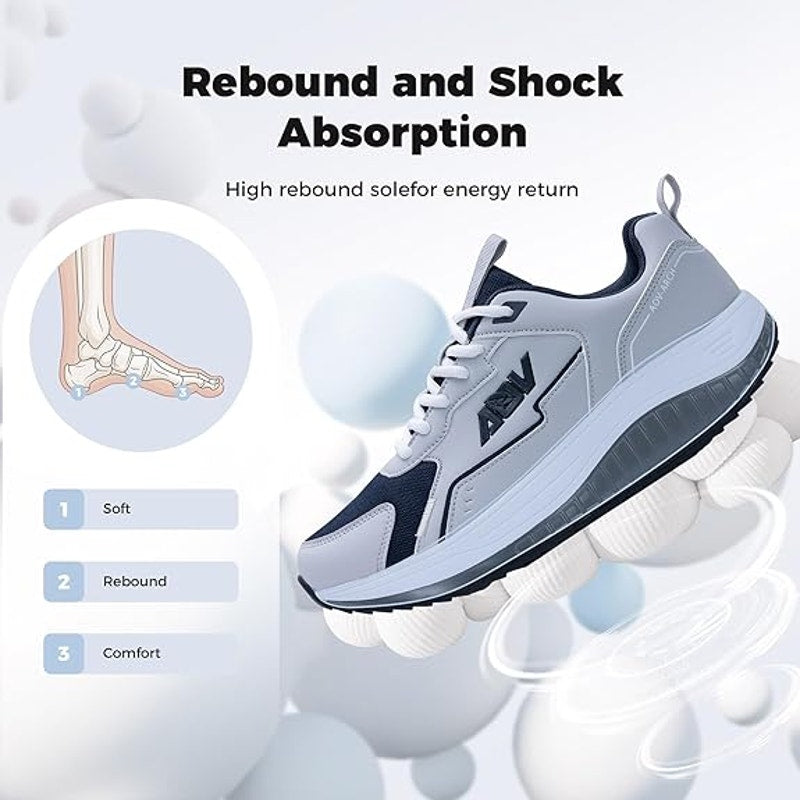 New Mens Size 7 Gray Navy Arch Support Orthotic Lace Up Athletic Shoes w Flaw