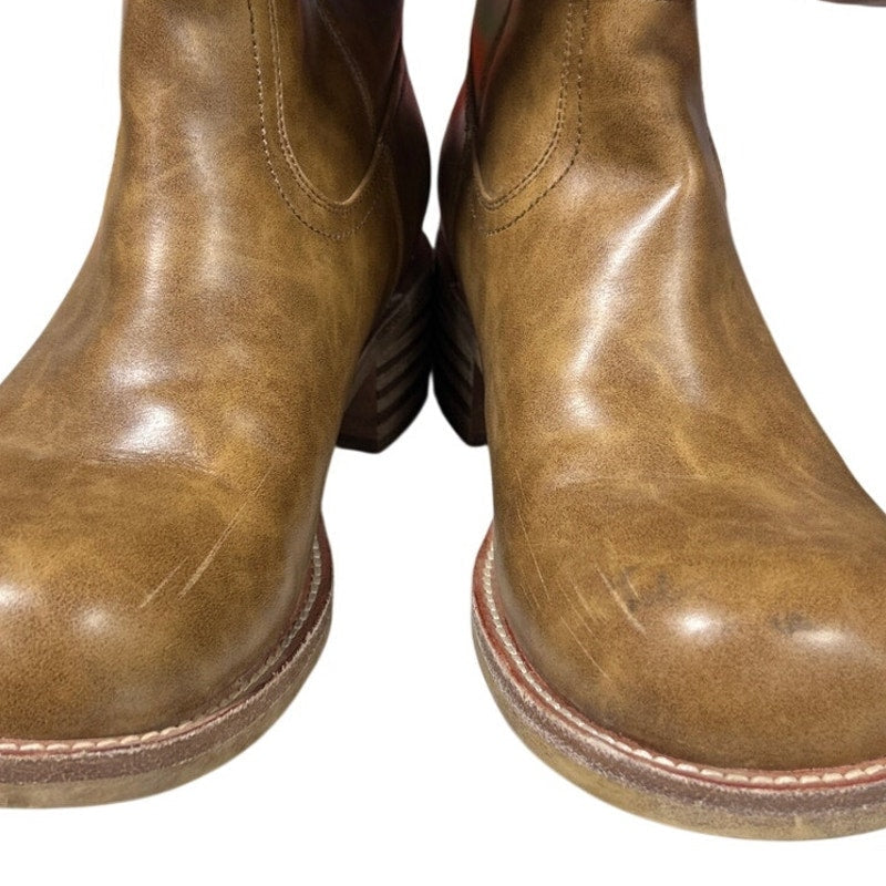 UBWDU Women Size 8 Light Brown Faux Leather 2" Low Heel Platform Knee High Boots